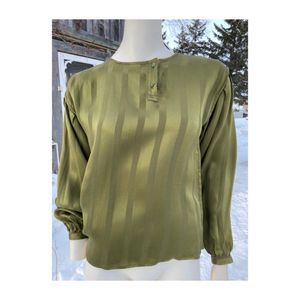 80s Marika Blu Silk Blouse Avant Garde Olive Green Stripe Italian Design